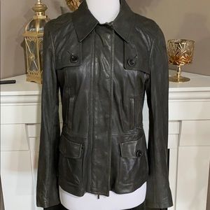 Vince Gray Leather Zip Up Jacket